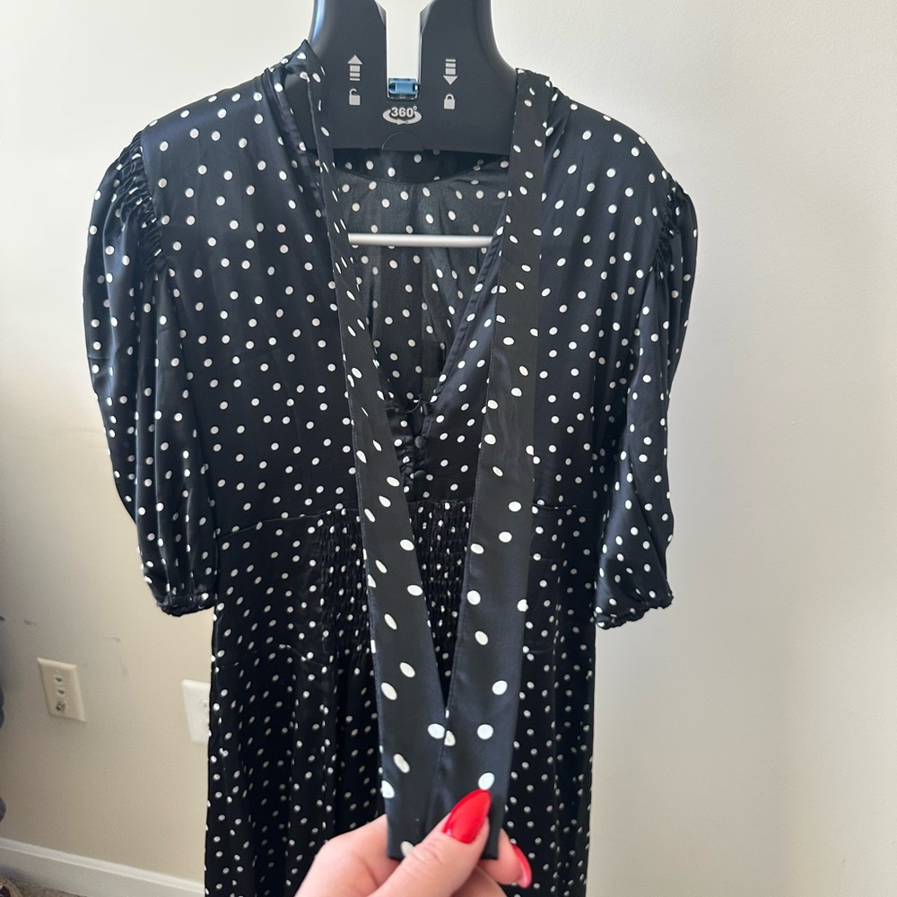 ASOS Black Polka Dot Puff Sleeve Midi Dress - Picture 7 of 8